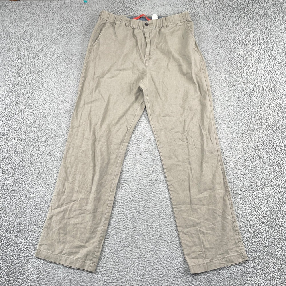 Cova Pants Mens XL Tan Linen Blend H15007 Casual Straight Leg Elastic Waist